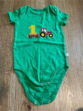 Green Onsie with Red Tractor Graphic, First Birthday, 18 month